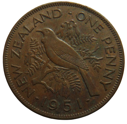 1951 King George VI New Zealand One Penny Coin