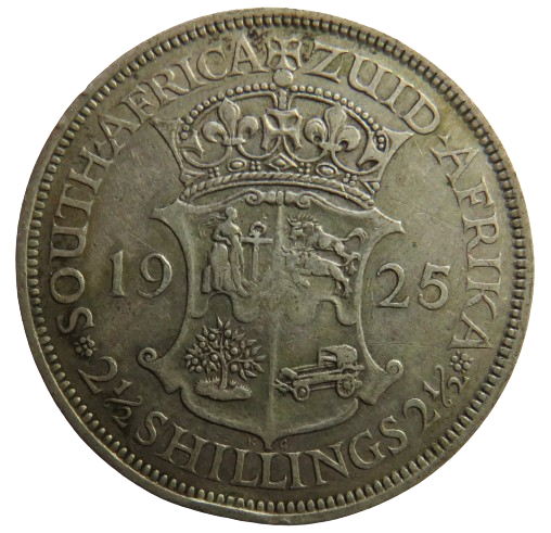 1925 King George V South Africa Silver 2 & 1/2 Shillings Coin