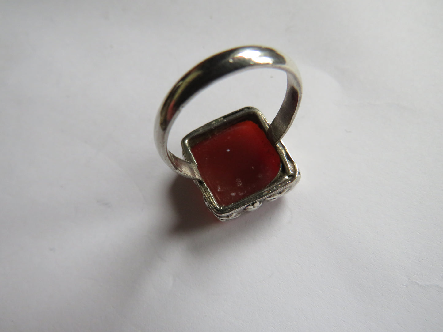Vintage Sterling Silver & Carnelian Ring - UK Size S & 1/2