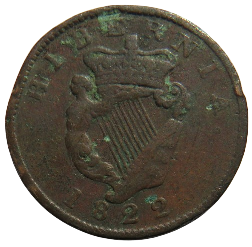 1822 King George IV Ireland / Hibernia Halfpenny Coin