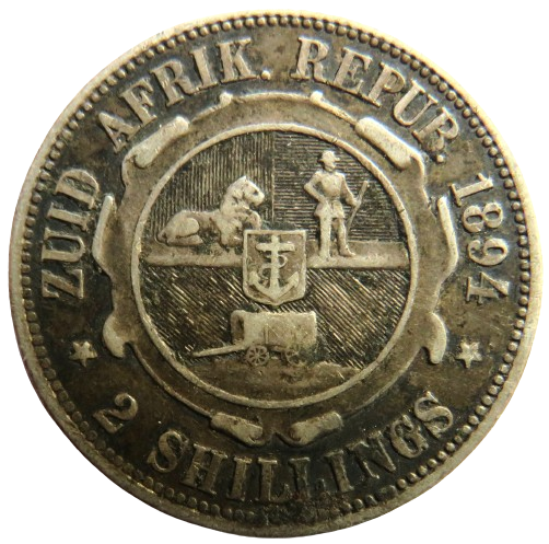 1894 South Africa Silver 2 Shillings Coin