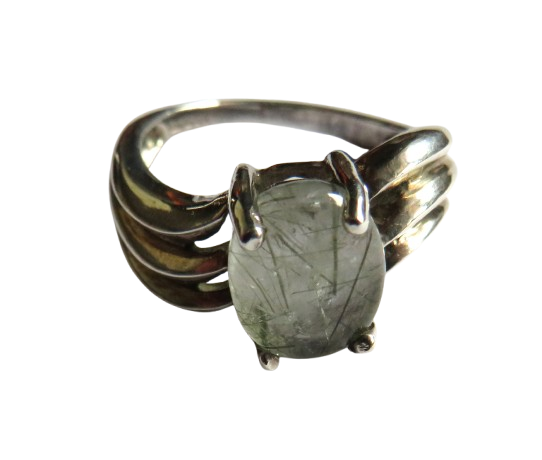 A Good Quality Ladies Sterling Silver & Moss Agate Ring - UK Size N