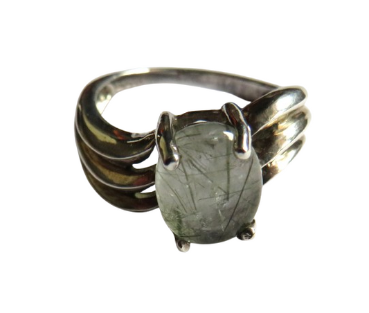 A Good Quality Ladies Sterling Silver & Moss Agate Ring - UK Size N
