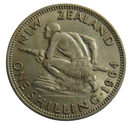 1964 Queen Elizabeth II New Zealand One Shilling Coin