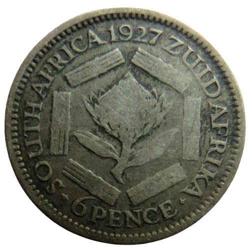 1927 King George V South Africa Silver Sixpence Coin