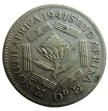 Load image into Gallery viewer, 1941 King George VI South Africa Silver Sixpence Coin
