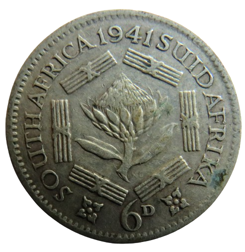 1941 King George VI South Africa Silver Sixpence Coin