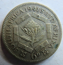 Load image into Gallery viewer, 1941 King George VI South Africa Silver Sixpence Coin
