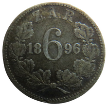 Load image into Gallery viewer, 1896 South Africa ZAR Silver Sixpence Coin
