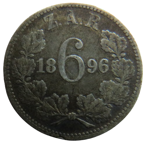 1896 South Africa ZAR Silver Sixpence Coin