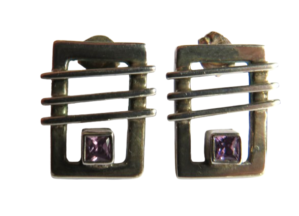 Stylish Ladies Sterling Silver & Purple Stone Earrings