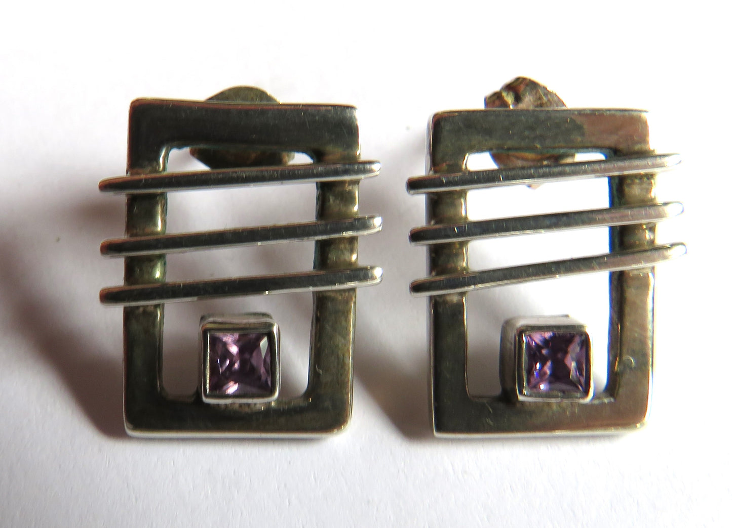 Stylish Ladies Sterling Silver & Purple Stone Earrings