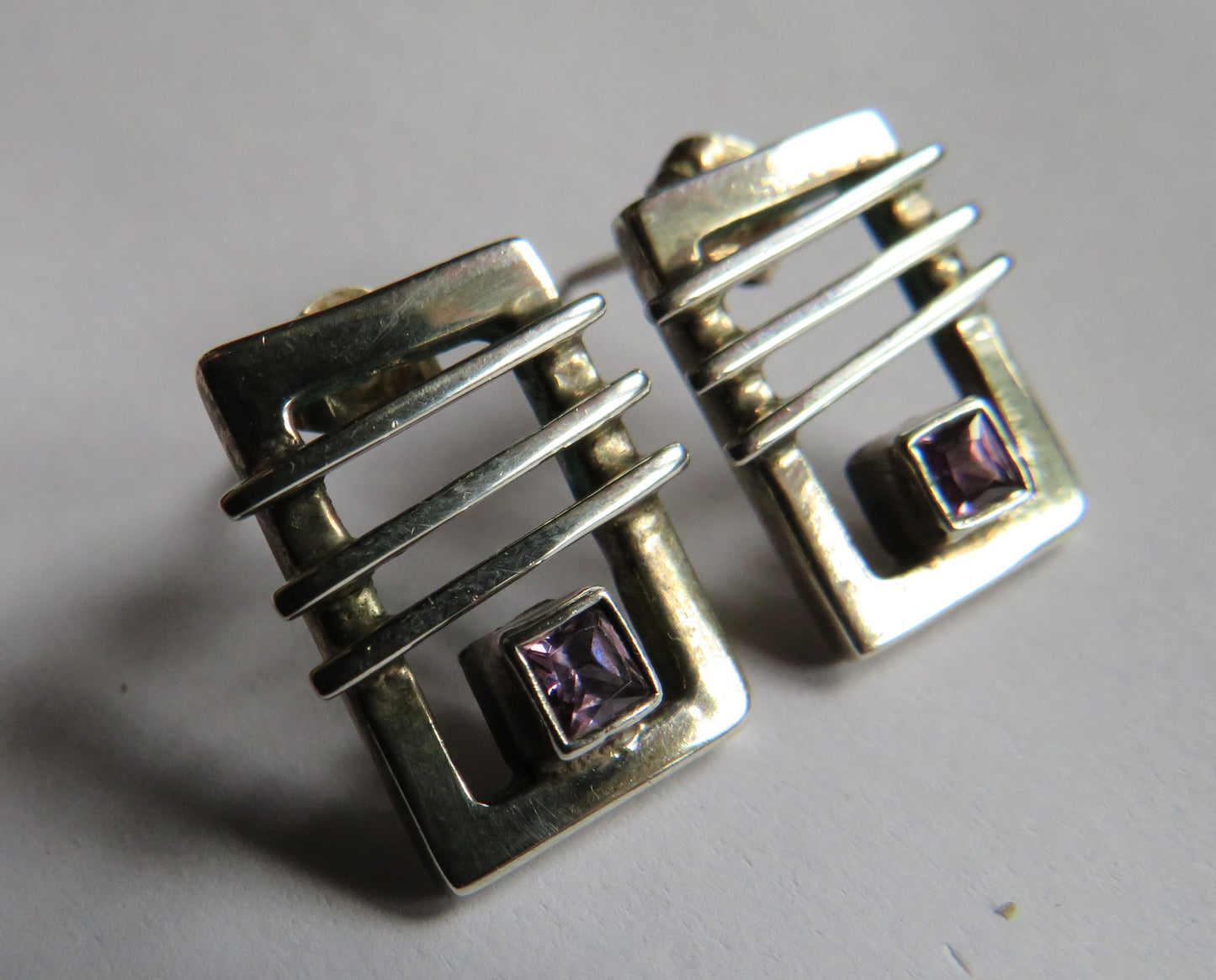 Stylish Ladies Sterling Silver & Purple Stone Earrings