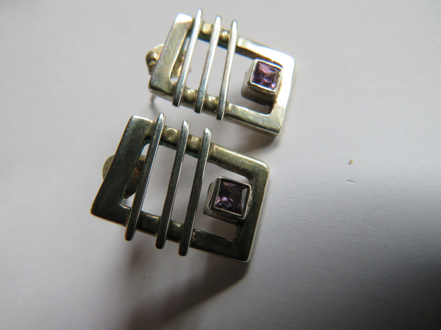 Stylish Ladies Sterling Silver & Purple Stone Earrings