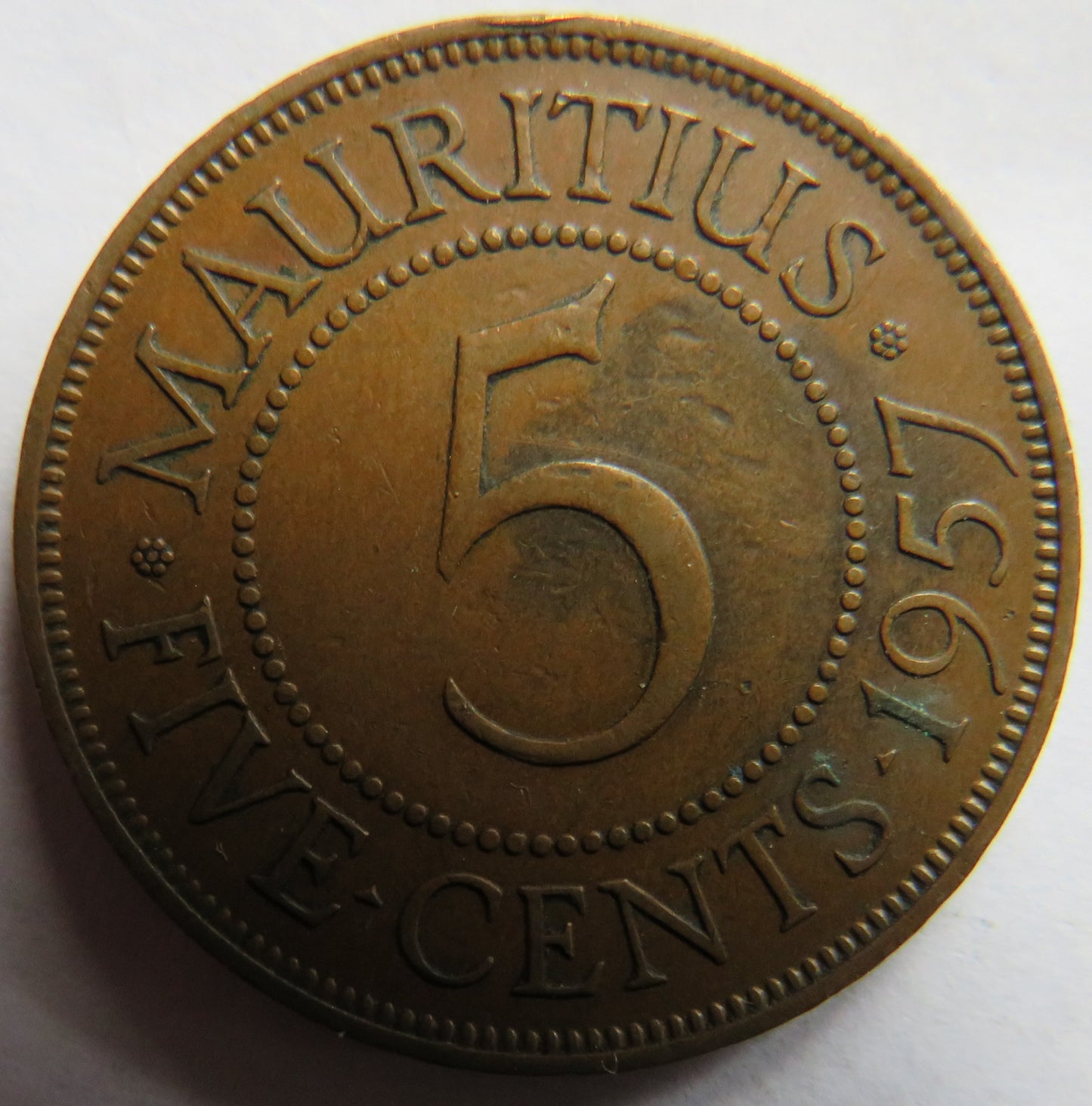 1957 Queen Elizabeth II Mauritius 5 Cents Coin