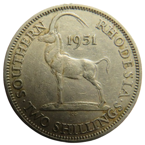 1951 King George VI Southern Rhodesia Two Shillings Coin