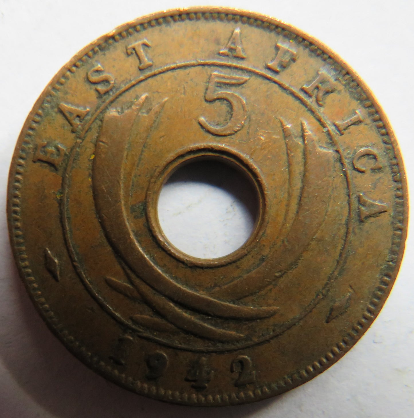 1942 East Africa 5 Cents Coin