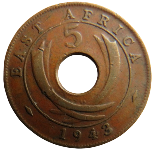 1943 East Africa 5 Cents Coin