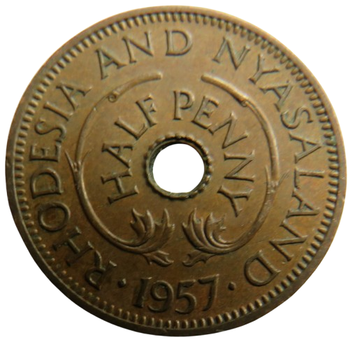 1957 Rhodesia and Nyasaland Half Penny Coin
