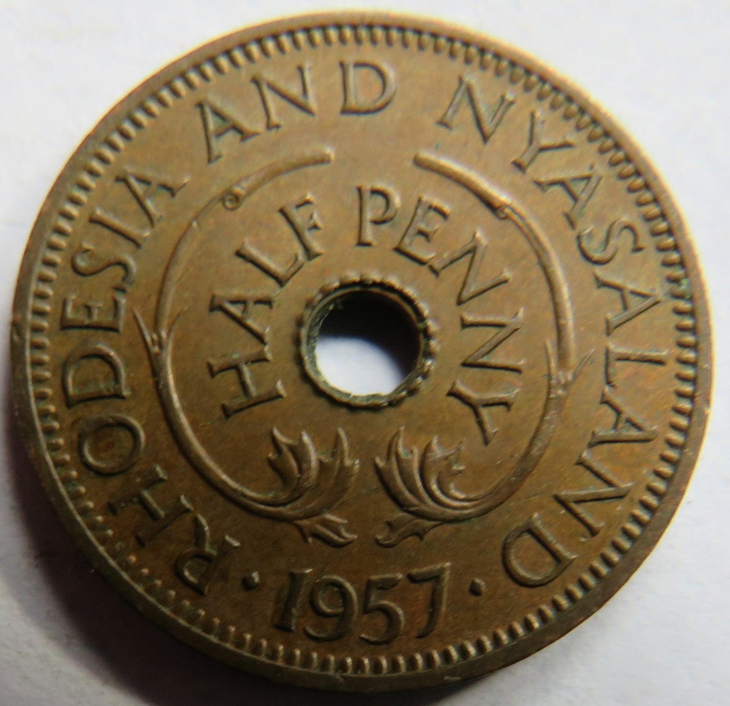 1957 Rhodesia and Nyasaland Half Penny Coin