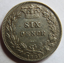 Load image into Gallery viewer, 1881 Queen Victoria Young Head Silver Sixpence Coin
