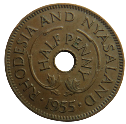 1955 Rhodesia and Nyasaland Half Penny Coin