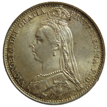 Load image into Gallery viewer, 1887 Queen Victoria Jubilee Head Silver Sixpence Coin High Grade
