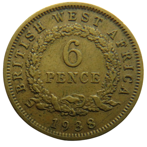 1938 King George VI British West Africa Sixpence Coin