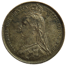 Load image into Gallery viewer, 1887 Queen Victoria Jubilee Head Silver Sixpence Coin
