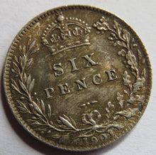 Load image into Gallery viewer, 1901 Queen Victoria Silver Sixpence Coin In Higher Grade
