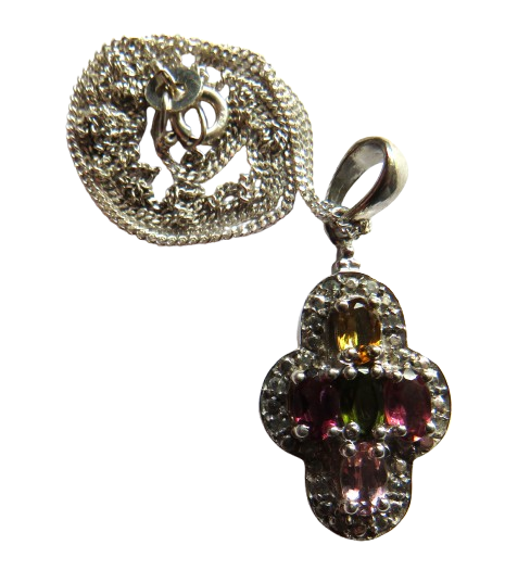 Stylish Ladies Sterling Silver & Gem Stone Pendant & Necklace
