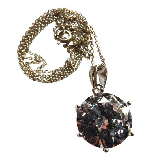 Stylish Ladies Sterling Silver Necklace With CZ Stone Sparkly Pendant