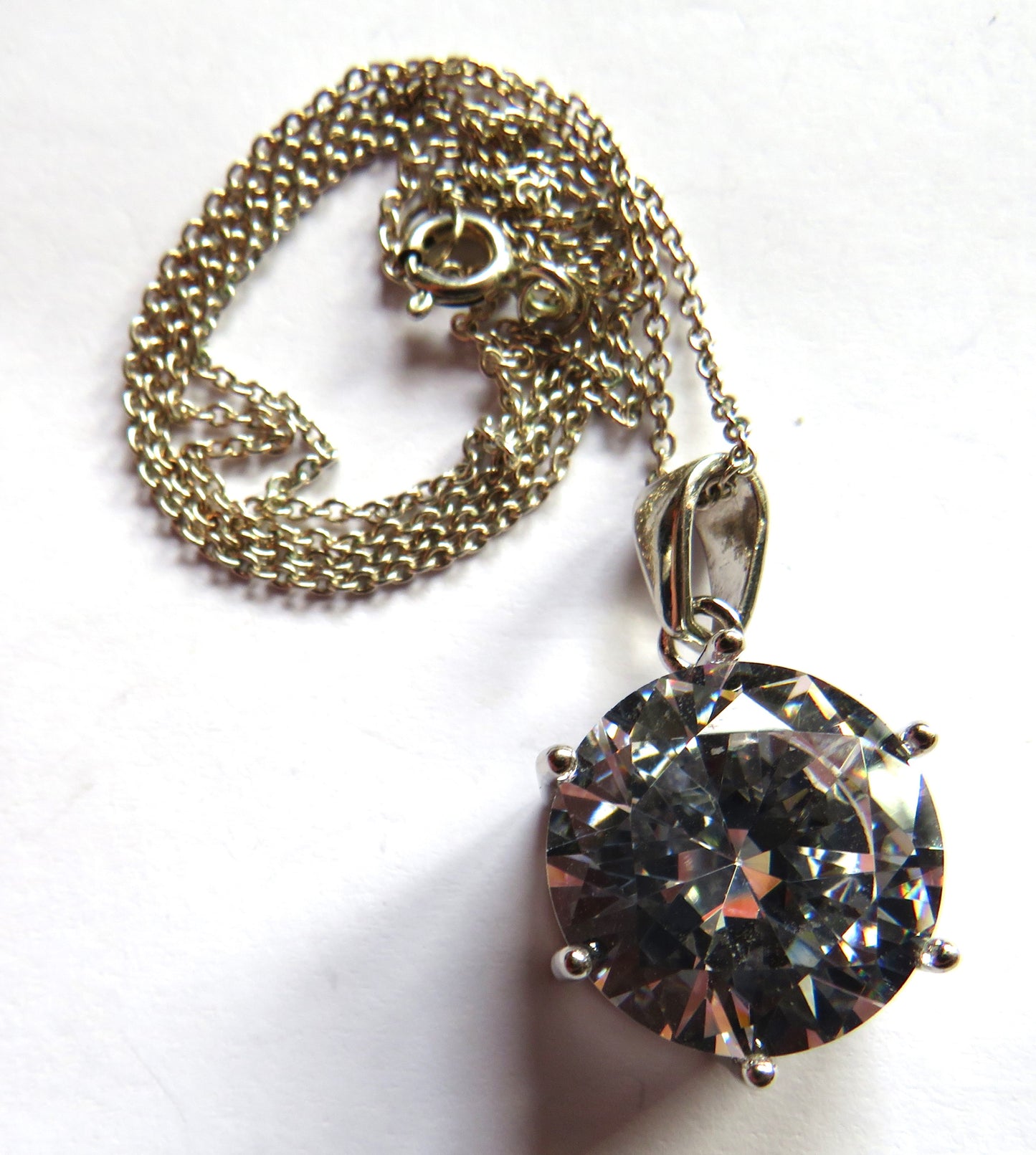 Stylish Ladies Sterling Silver Necklace With CZ Stone Sparkly Pendant