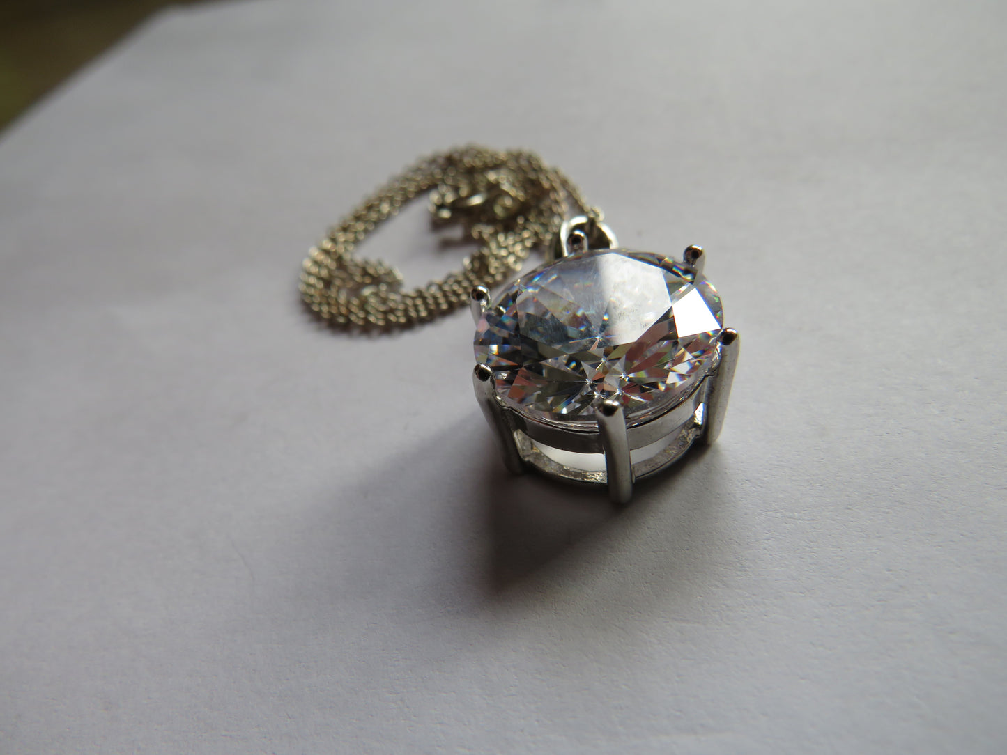 Stylish Ladies Sterling Silver Necklace With CZ Stone Sparkly Pendant