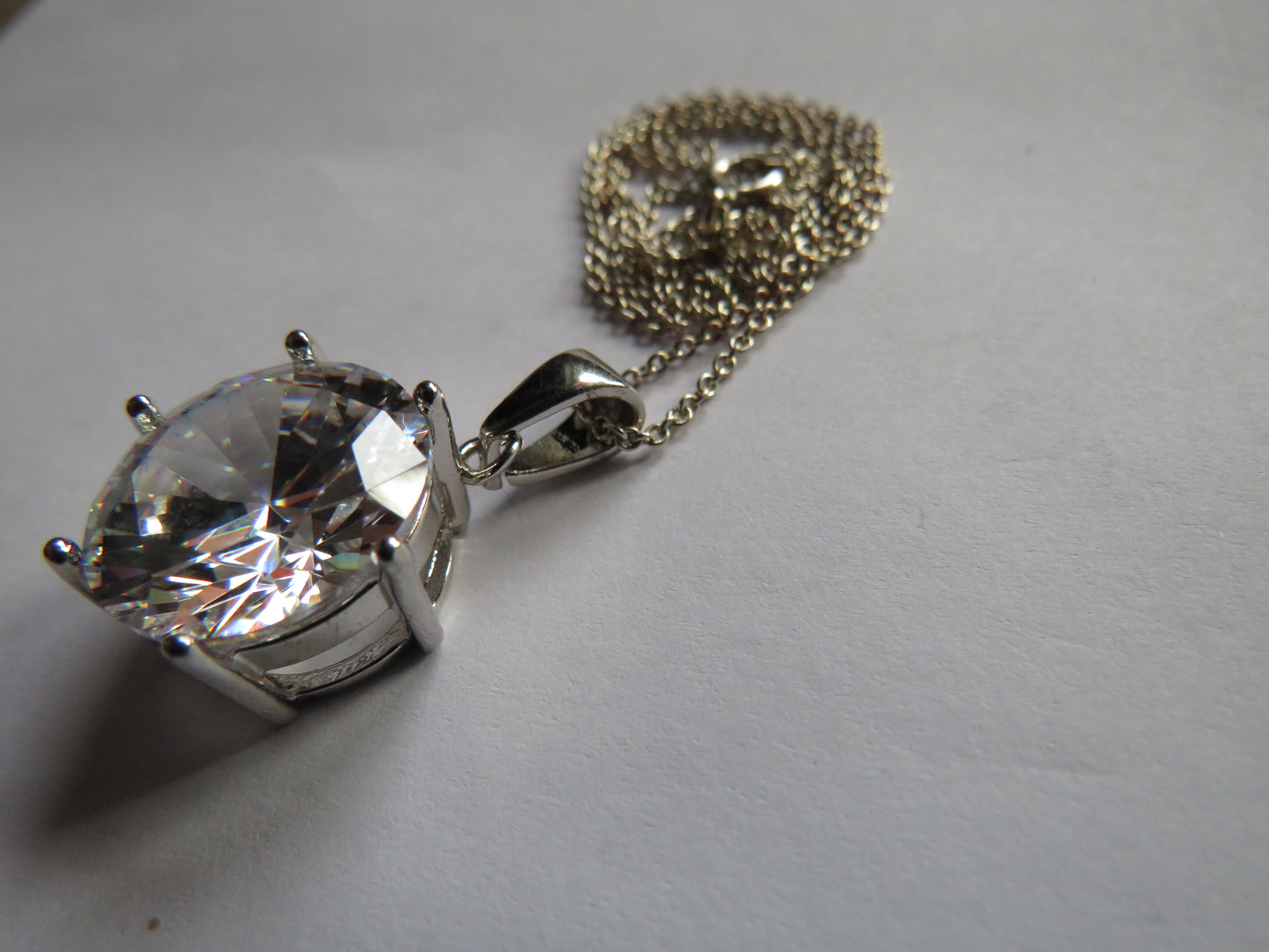 Stylish Ladies Sterling Silver Necklace With CZ Stone Sparkly Pendant