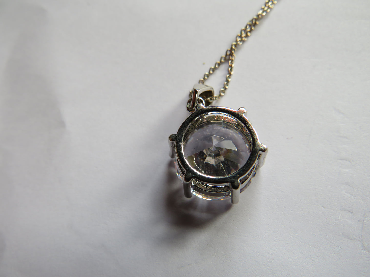 Stylish Ladies Sterling Silver Necklace With CZ Stone Sparkly Pendant