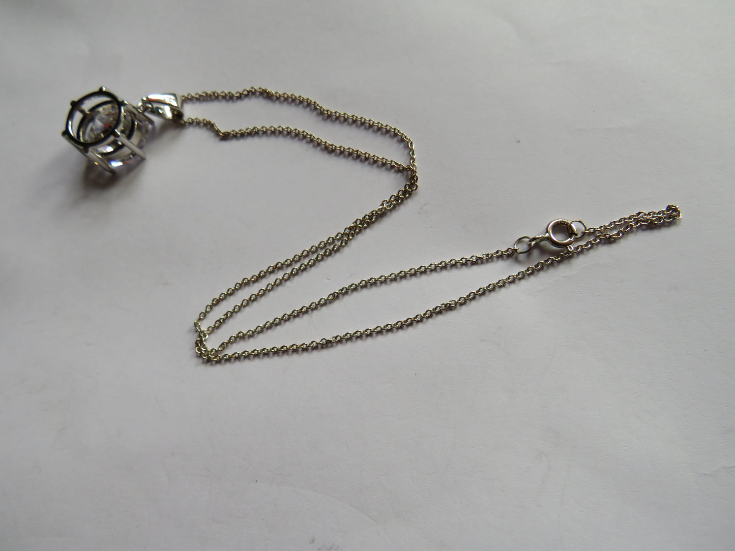 Stylish Ladies Sterling Silver Necklace With CZ Stone Sparkly Pendant