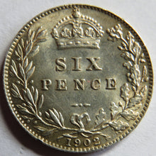 Load image into Gallery viewer, 1902 King Edward VII Silver Sixpence Coin In Higher Grade
