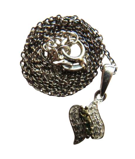 Stylish Ladies Sterling Silver Necklace With Gem Stone Pendant