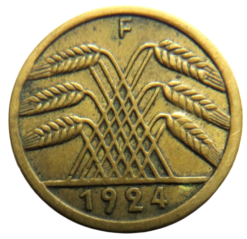 1924-F Germany - Weimar Republic 5 Reichspfennig Coin