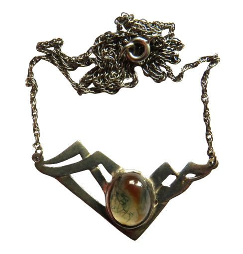 Ladies Sterling Silver & Moss Agate Necklace & Pendant