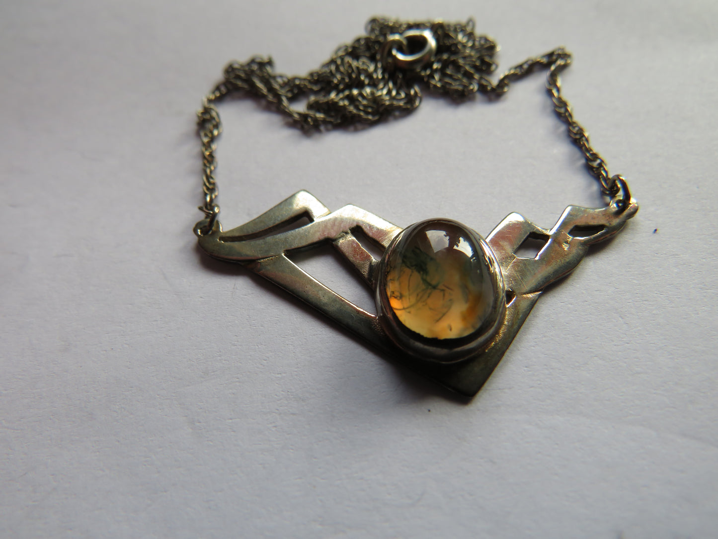 Ladies Sterling Silver & Moss Agate Necklace & Pendant