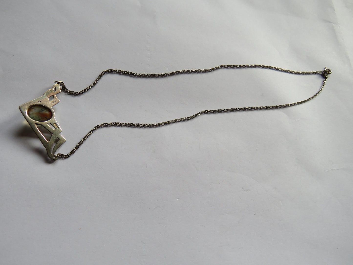 Ladies Sterling Silver & Moss Agate Necklace & Pendant