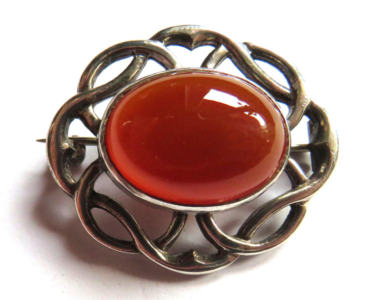 Vintage Sterling Silver & Carnelian Scottish Brooch Hallmarked Edinburgh 1969