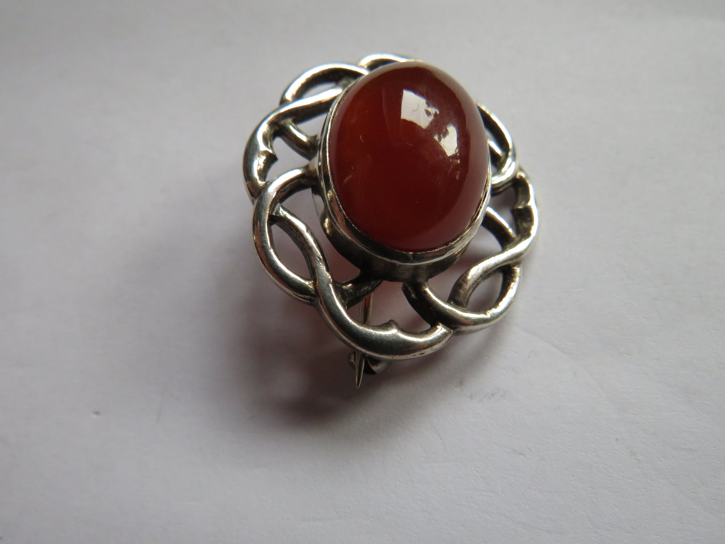 Vintage Sterling Silver & Carnelian Scottish Brooch Hallmarked Edinburgh 1969