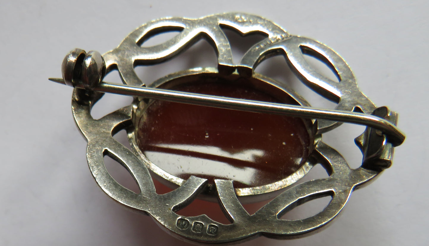 Vintage Sterling Silver & Carnelian Scottish Brooch Hallmarked Edinburgh 1969