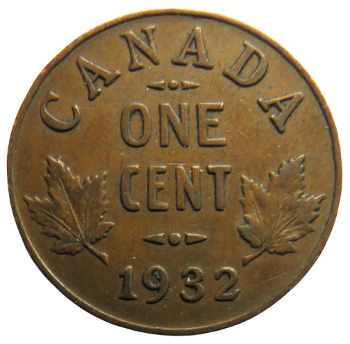 1932 King George V Canada One Cent Coin