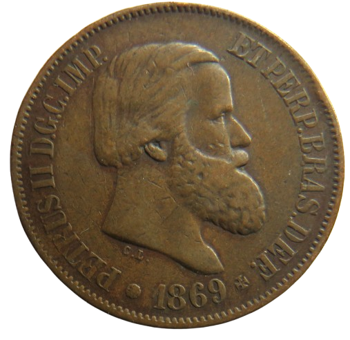 1869 Brazil 20 Reis Coin