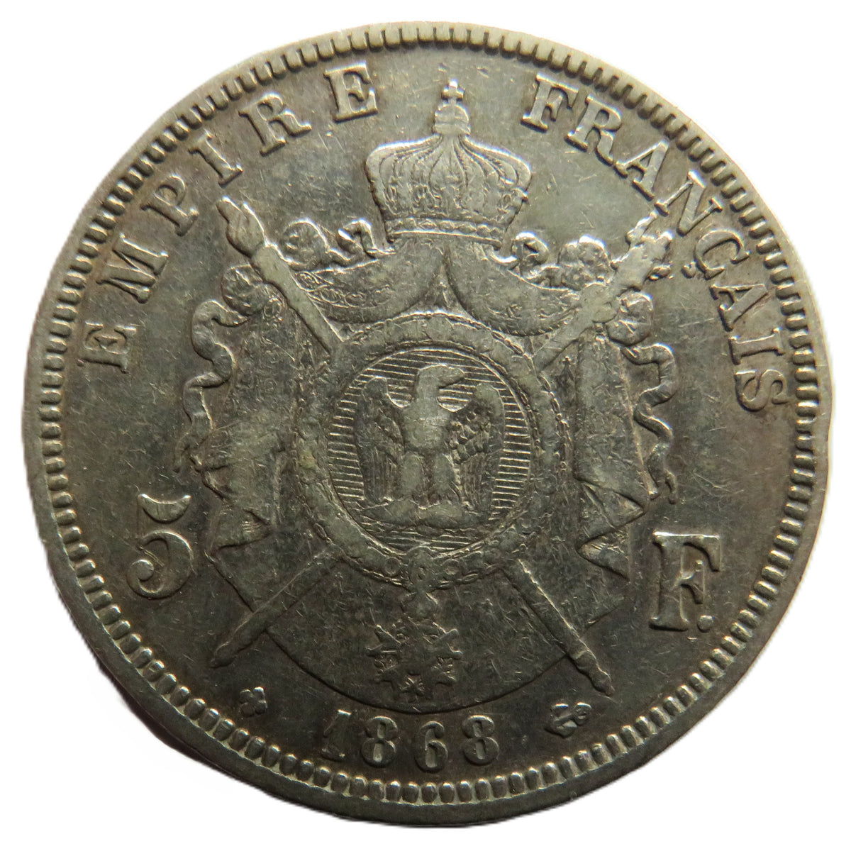 1868 France Napoleon III Silver 5 Francs Coin