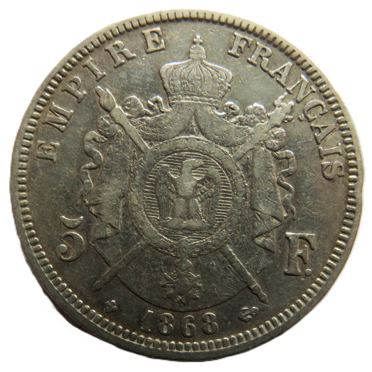1868 France Napoleon III Silver 5 Francs Coin